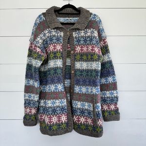 Pachamama Women’s Large Tintagel 100% Wool Multicolored Cardigan Made in Nepal